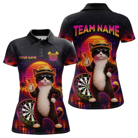 Custom Funny Cat Dart Shirts For Women Retro Dart Board Shirts Polo & 1/4 Zip Dart Jersey Team NNT123