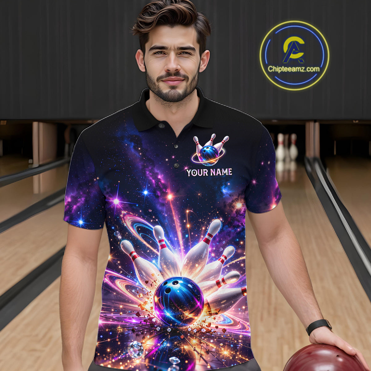Galaxy Bowling Jersey for Men Bowling League Polo & 1/4 Zip Custom Bowling Team Shirts HNT228