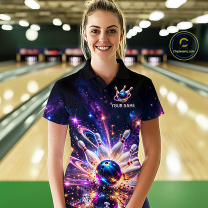 Galaxy Bowling Jersey for Women Bowling League Polo & 1/4 Zip Custom Bowling Team Shirts HNT228