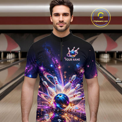 Galaxy Bowling Jersey for Men Bowling League Polo & 1/4 Zip Custom Bowling Team Shirts HNT228