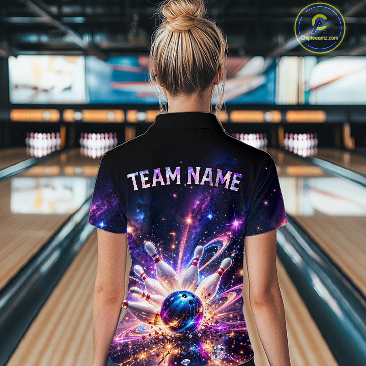Galaxy Bowling Jersey for Women Bowling League Polo & 1/4 Zip Custom Bowling Team Shirts HNT228