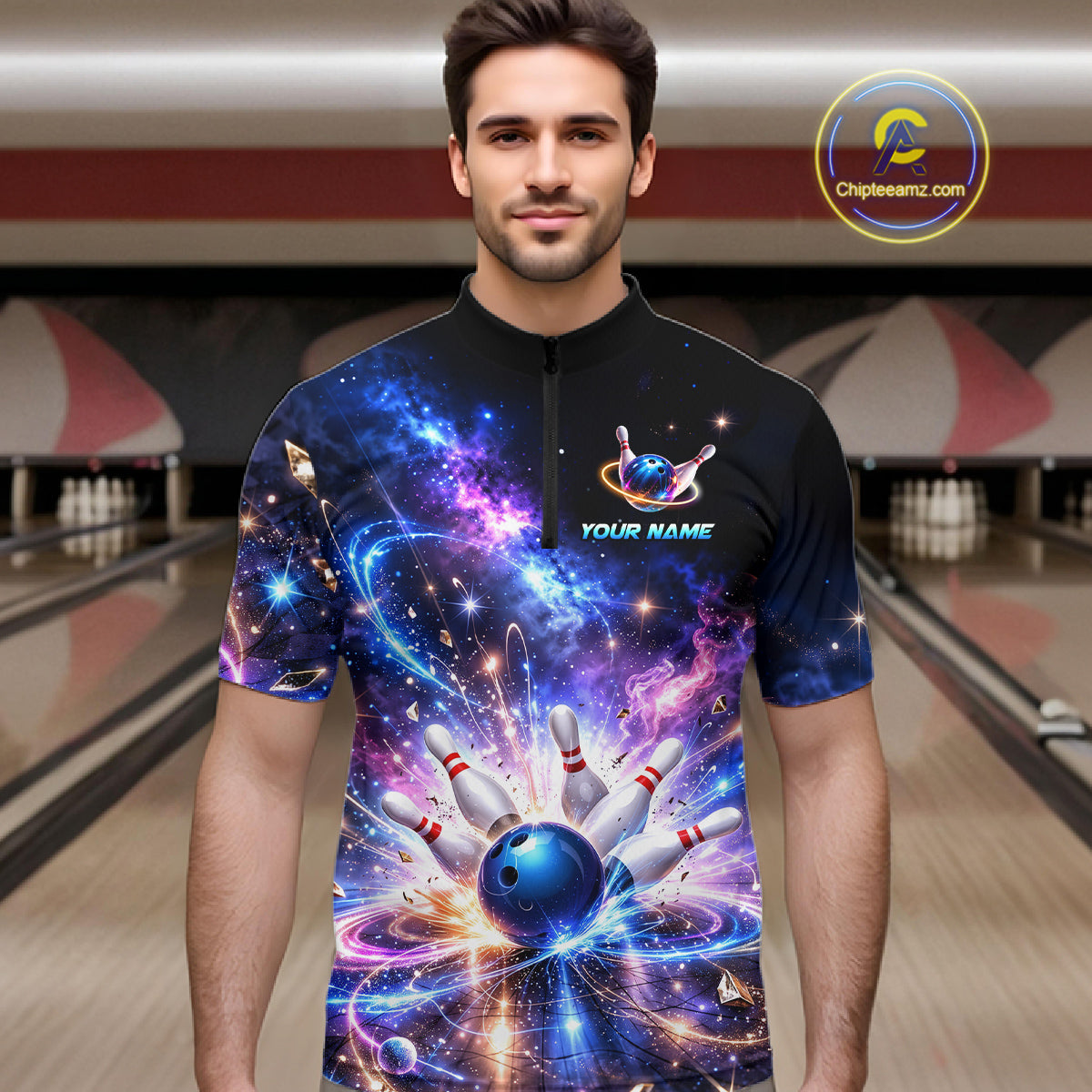 Custom Galaxy Bowling Jersey for Men Bowling Uniform Polo & 1/4 Zip Bowling Team Shirts HNT227