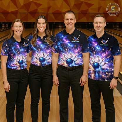 Custom Galaxy Bowling Jersey for Women Bowling Uniform Polo & 1/4 Zip Bowling Team Shirts HNT227