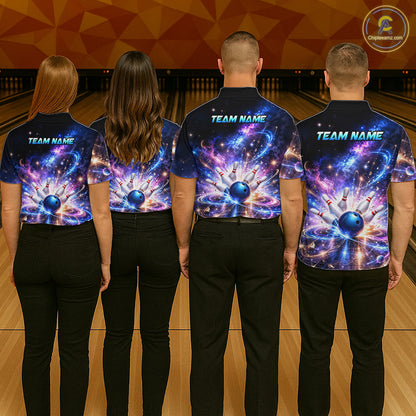 Custom Galaxy Bowling Jersey for Women Bowling Uniform Polo & 1/4 Zip Bowling Team Shirts HNT227