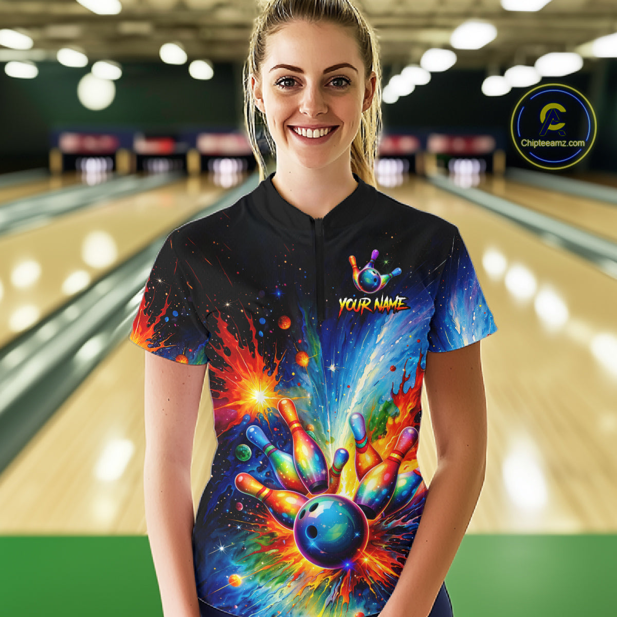 Custom Colorful Bowling Jersey for Women Bowling Uniform Polo & 1/4 Zip Bowling Team Shirts HNT226