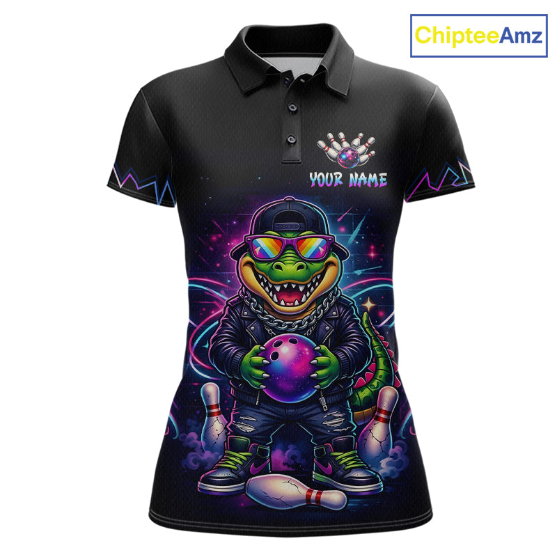 Custom Funny Neon Alligator Bowling Jersey for Women Bowling League Bowling Team Shirts HN294