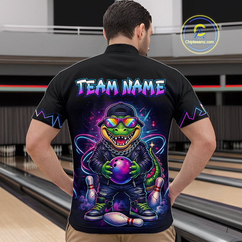 Custom Funny Neon Alligator Bowling Jersey for Men Bowling League Bowling Team Shirts HN294