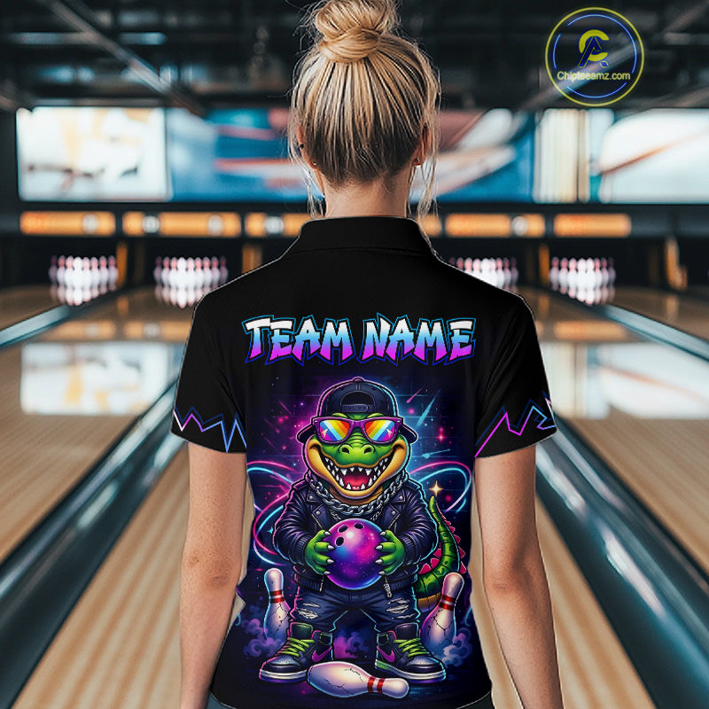 Custom Funny Neon Alligator Bowling Jersey for Women Bowling League Bowling Team Shirts HN294