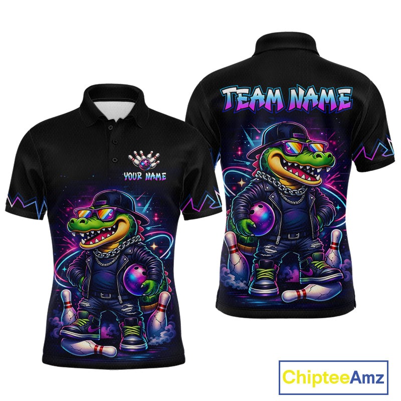 Funny Neon Alligator Custom Bowling Jersey for Men Bowling League Bowling Team Shirts HN295