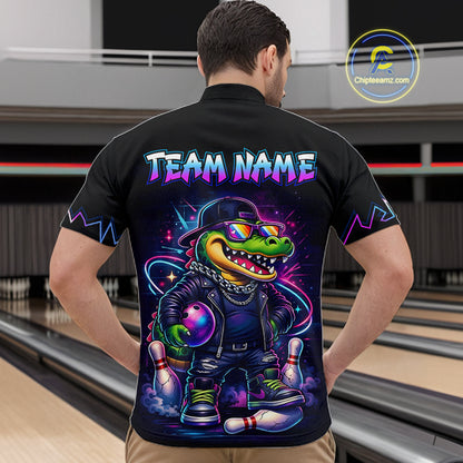 Funny Neon Alligator Custom Bowling Jersey for Men Bowling League Bowling Team Shirts HN295