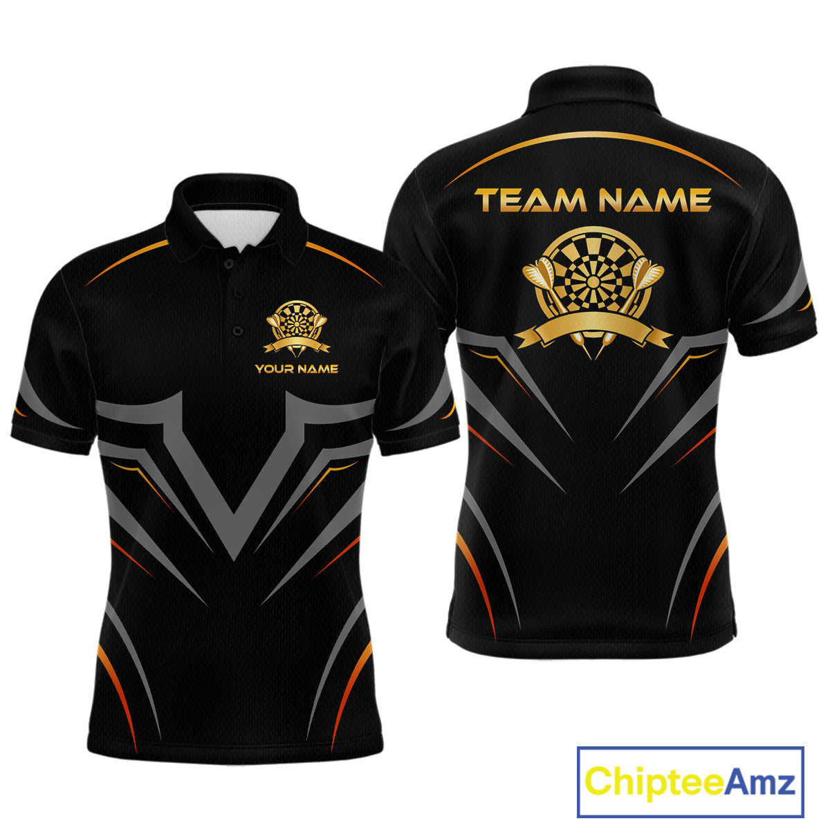 Black and Gold Dartboard Custom Dart Shirts For Men Polo & 1/4 Zip Dart Jersey Team NNT122