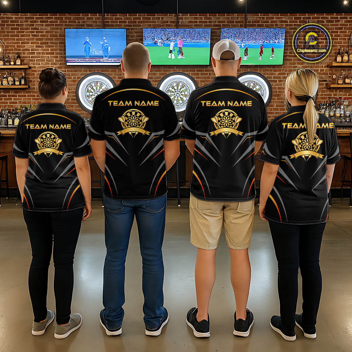 Black and Gold Dartboard Custom Dart Shirts For Men Polo & 1/4 Zip Dart Jersey Team NNT122