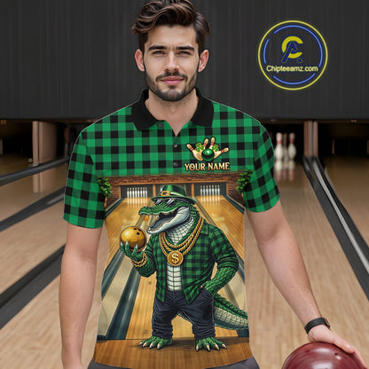 Custom Green Alligator Bowling Jersey for Men Bowling Uniform Polo & 1/4 Zip Bowling Team Shirts HNT230