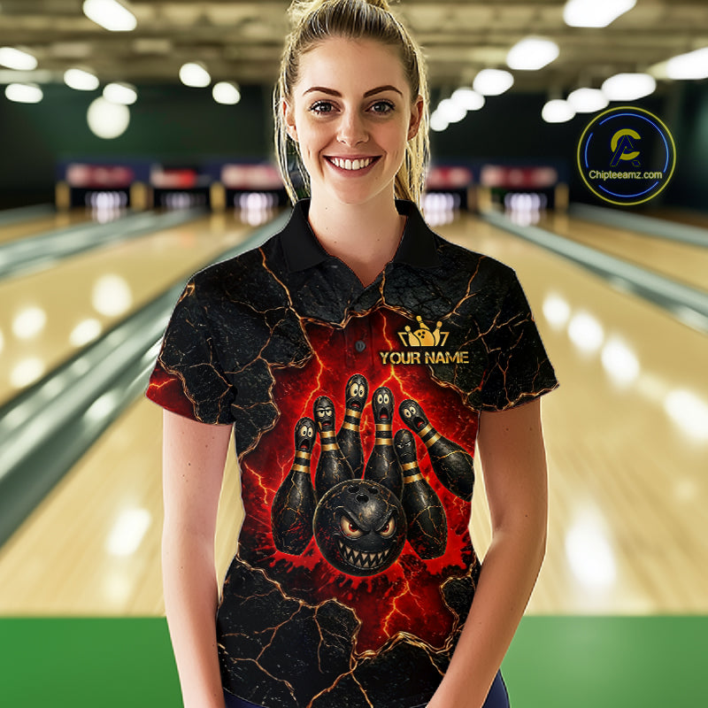 Custom Cracked Angry Bowling Shirts for Women Bowling Team Jersey Bowling League HNT298