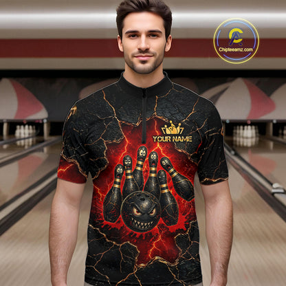 Custom Cracked Angry Bowling Shirts for Men Bowling Team Jersey Bowling League HNT298