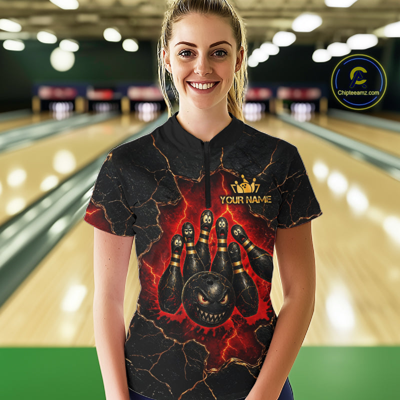 Custom Cracked Angry Bowling Shirts for Women Bowling Team Jersey Bowling League HNT298