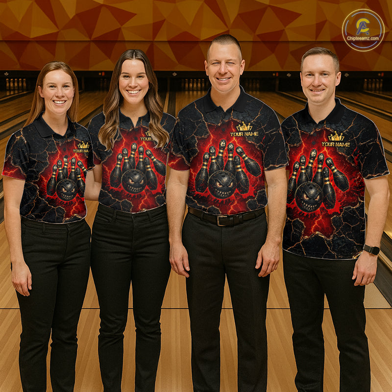 Custom Cracked Angry Bowling Shirts for Men Bowling Team Jersey Bowling League HNT298