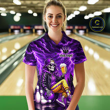 Load image into Gallery viewer, Custom Funny Beer Skull Purple Bowling Shirt for Women Bowling Team Jersey Bowling League HNT296