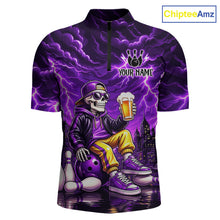 Load image into Gallery viewer, Custom Funny Beer Skull Purple Bowling Shirt for Men Bowling Team Jersey Bowling League HNT296