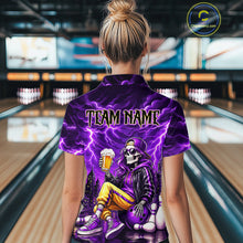Load image into Gallery viewer, Custom Funny Beer Skull Purple Bowling Shirt for Women Bowling Team Jersey Bowling League HNT296