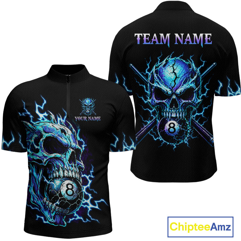 Custom Blue Flame Skull 8 Ball Cracked Billiard Shirt for Men Billiard Team Jersey Billiard League NNT184