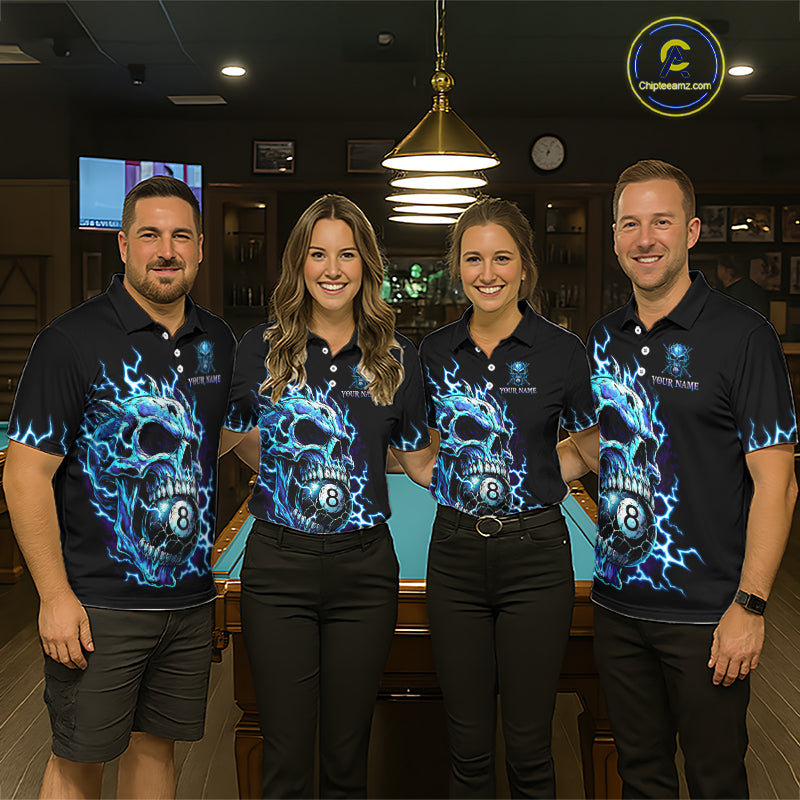 Custom Blue Flame Skull 8 Ball Cracked Billiard Shirt for Women Billiard Team Jersey Billiard League NNT184