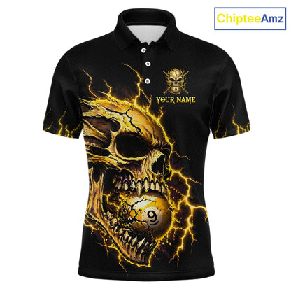 Custom Yellow Flame Skull 9 Ball Cracked Billiard Shirt for Men Billiard Team Jersey NNT195