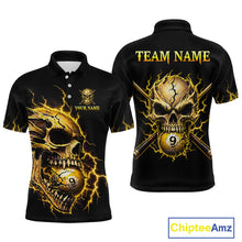 Load image into Gallery viewer, Custom Yellow Flame Skull 9 Ball Cracked Billiard Shirt for Men Billiard Team Jersey NNT195