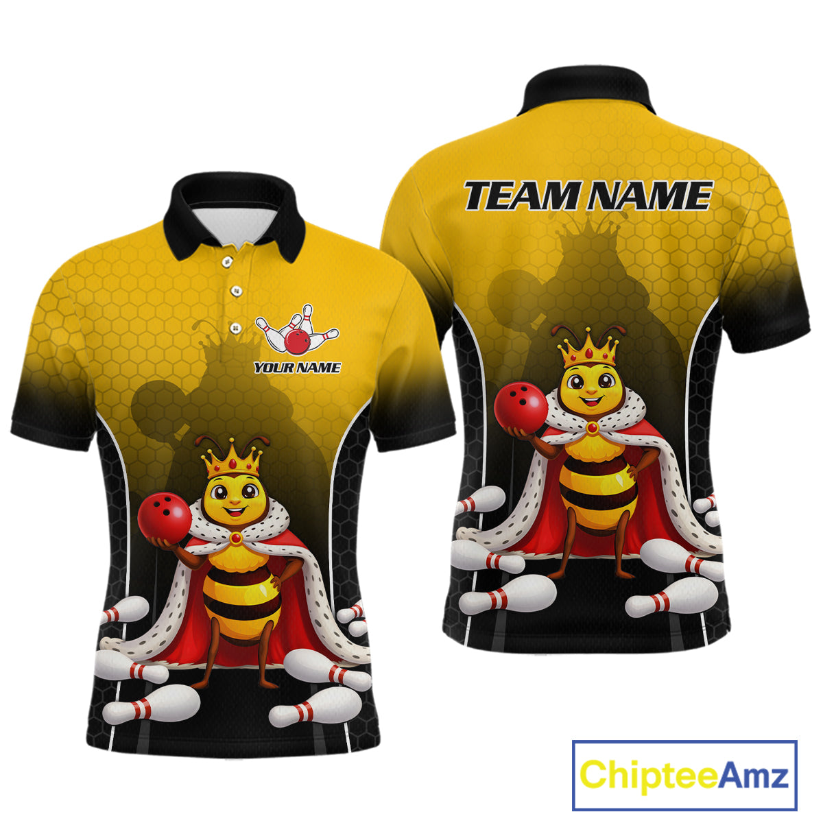 Custom King Bee Bowling Jersey for Men Bowling Team Shirts Bowling Polo & 1/4 Zip HNT266
