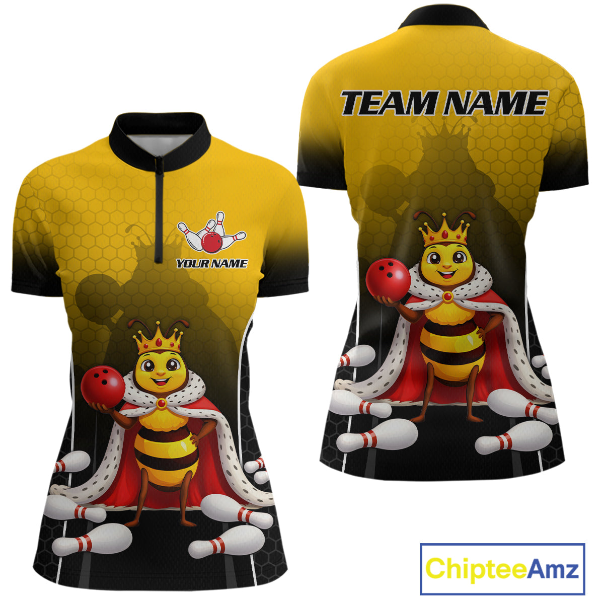 Custom King Bee Bowling Jersey for Women Bowling Team Shirts Bowling Polo & 1/4 Zip HNT266