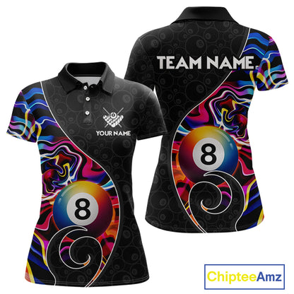 Custom Blue Neon Wave 8 Ball Billiard Shirts for Women Billiard Team Jerseys Billiard League NNT271