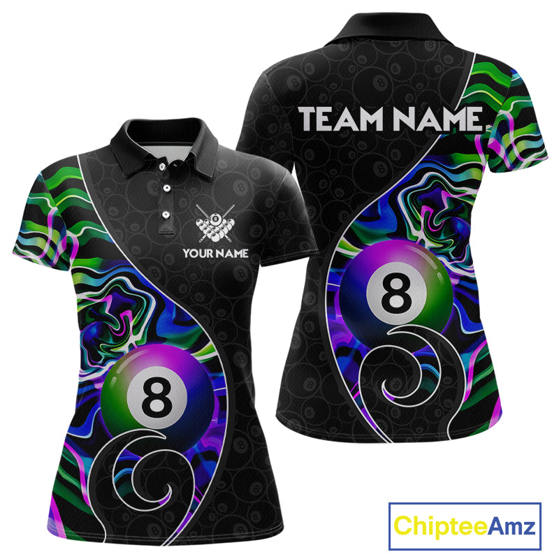 Custom Green Neon Wave 8 Ball Billiard Shirts for Women Billiard Team Jerseys Billiard League NNT271