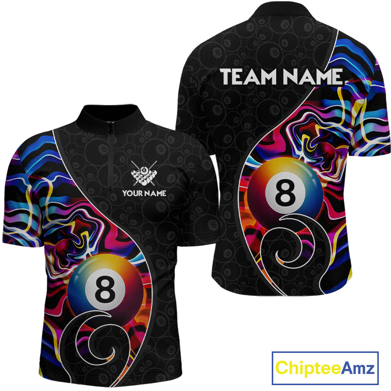 Custom Blue Neon Wave 8 Ball Billiard Shirts for Men Billiard Team Jerseys Billiard League NNT271