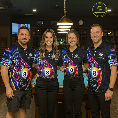 Custom Blue Neon Wave 8 Ball Billiard Shirts for Women Billiard Team Jerseys Billiard League NNT271