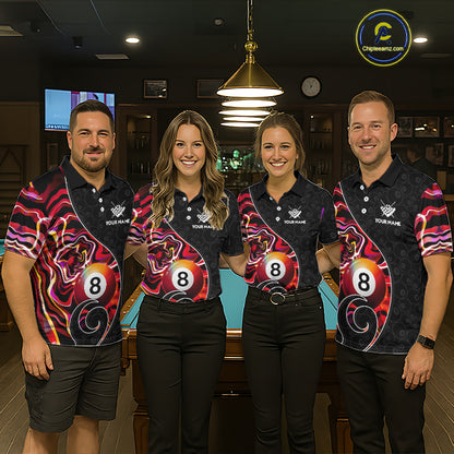 Custom Red Neon Wave 8 Ball Billiard Shirts for Women Billiard Team Jerseys Billiard League NNT271