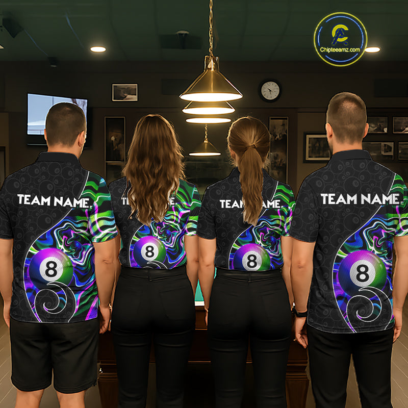 Custom Green Neon Wave 8 Ball Billiard Shirts for Men Billiard Team Jerseys Billiard League NNT271