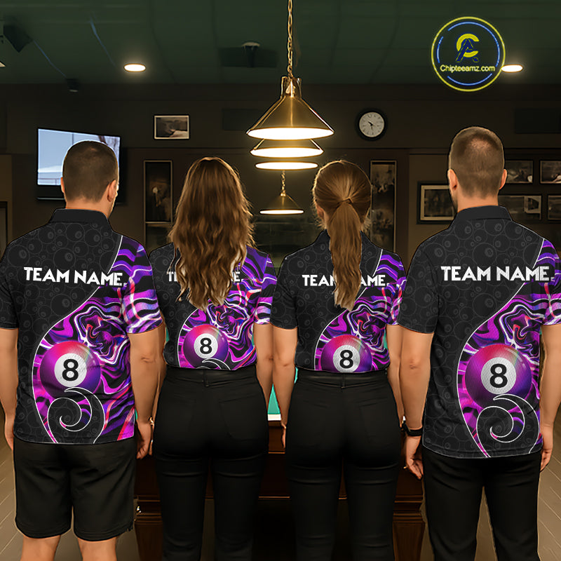 Custom Purple Neon Wave 8 Ball Billiard Shirts for Women Billiard Team Jerseys Billiard League NNT271