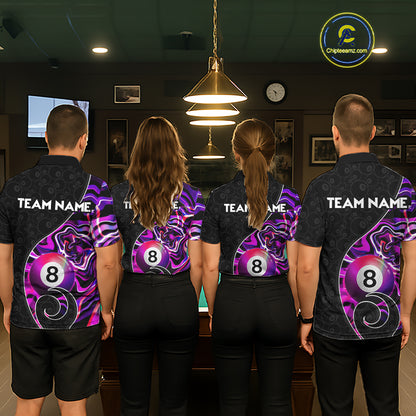 Custom Purple Neon Wave 8 Ball Billiard Shirts for Women Billiard Team Jerseys Billiard League NNT271