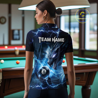 Custom Blue Lightning Dragon 8 Ball Billiard Shirts for Women Billiard Team Jerseys Billiard League NNT281