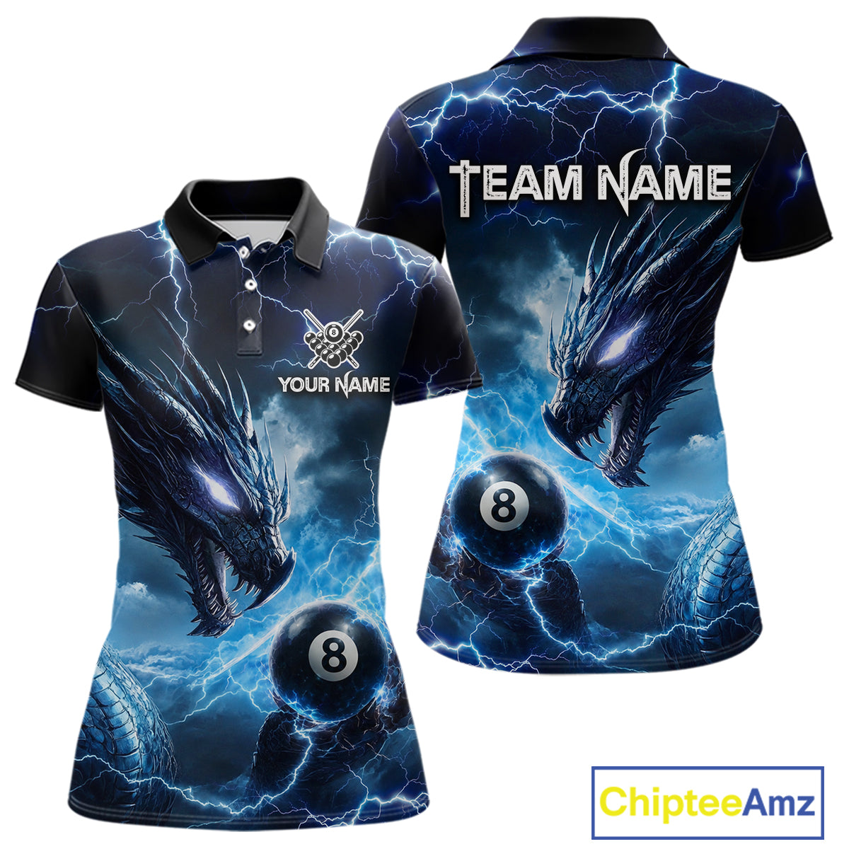 Custom Blue Lightning Dragon 8 Ball Billiard Shirts for Women Billiard Team Jerseys Billiard League NNT281