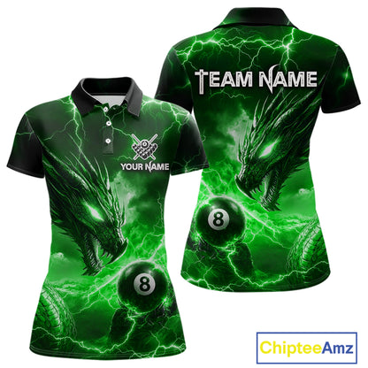 Custom Green Lightning Dragon 8 Ball Billiard Shirts for Women Billiard Team Jerseys Billiard League NNT281