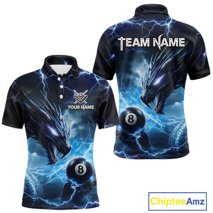 Custom Blue Lightning Dragon 8 Ball Billiard Shirts for Men Billiard Team Jerseys Billiard League NNT281
