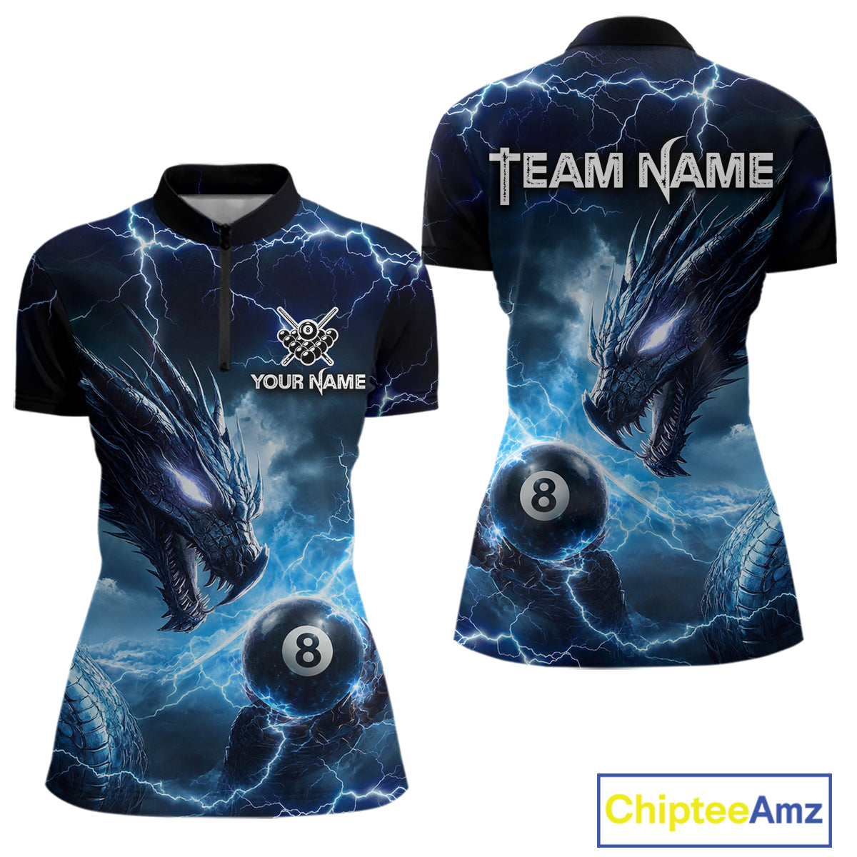 Custom Blue Lightning Dragon 8 Ball Billiard Shirts for Women Billiard Team Jerseys Billiard League NNT281
