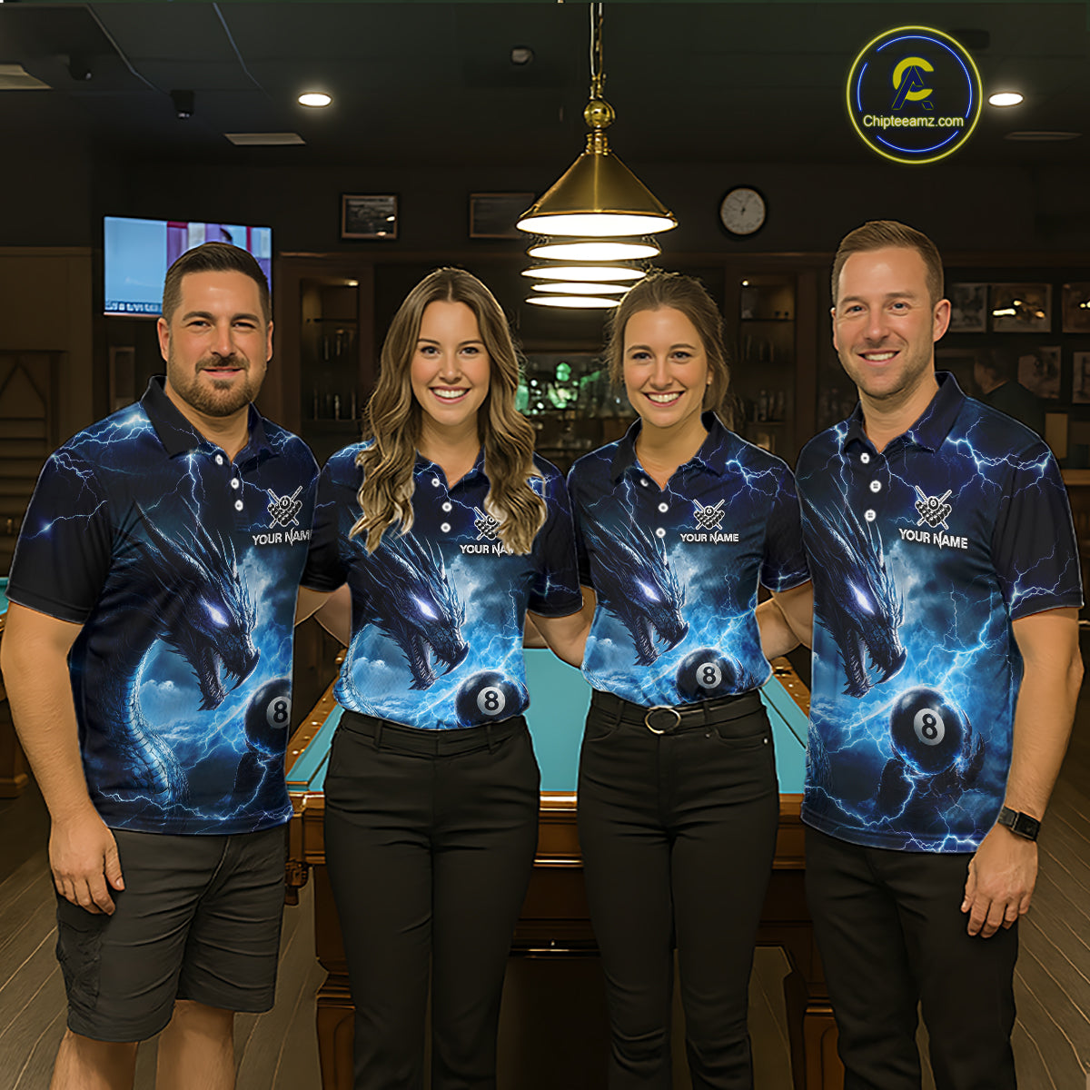 Custom Blue Lightning Dragon 8 Ball Billiard Shirts for Women Billiard Team Jerseys Billiard League NNT281