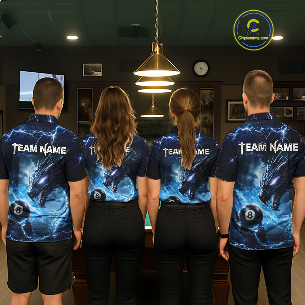 Custom Blue Lightning Dragon 8 Ball Billiard Shirts for Women Billiard Team Jerseys Billiard League NNT281