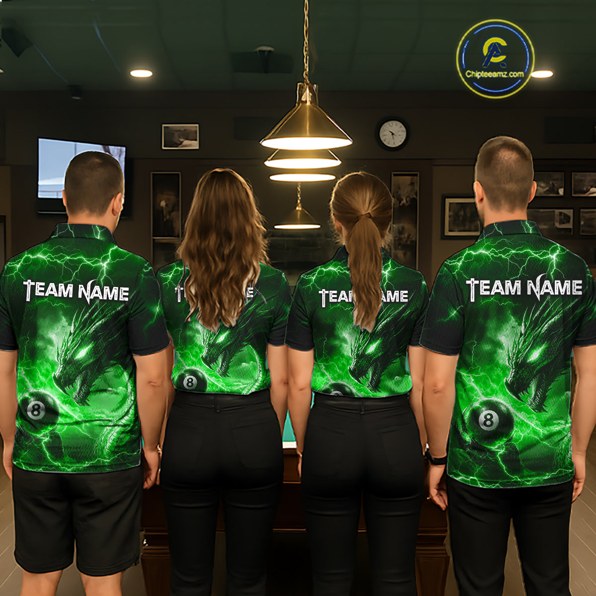 Custom Green Lightning Dragon 8 Ball Billiard Shirts for Women Billiard Team Jerseys Billiard League NNT281