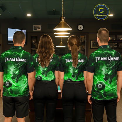 Custom Green Lightning Dragon 8 Ball Billiard Shirts for Men Billiard Team Jerseys Billiard League NNT281