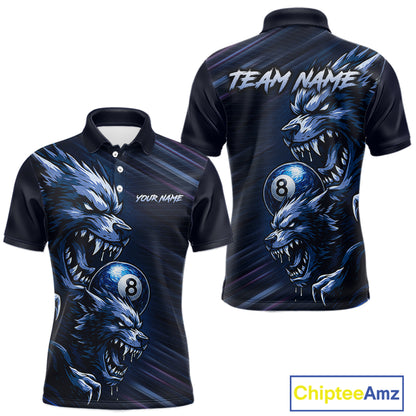 Custom Blue Wolf 8 Ball Billiard Shirts for Men Billiard Team Jerseys Billiard League NNT274