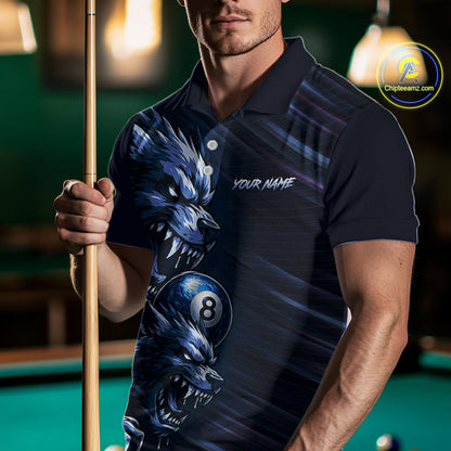 Custom Blue Wolf 8 Ball Billiard Shirts for Men Billiard Team Jerseys Billiard League NNT274