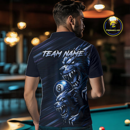 Custom Blue Wolf 8 Ball Billiard Shirts for Men Billiard Team Jerseys Billiard League NNT274